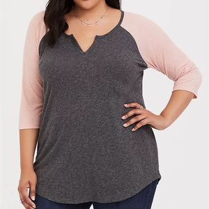 Grey and pink baseball tee